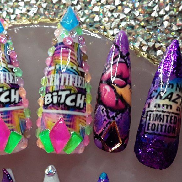 *LIVIN THAT SAVAGE LIFE* Handmade Hard Gel XXL Stiletto Press On Nails - Picture 9 of 12